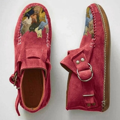 Women's Cat Print Suede Loafers | Casual Slip-On Moccasins | Comfy Everyday Shoes