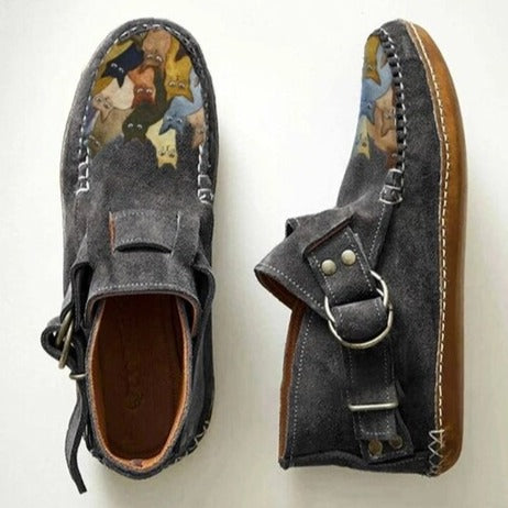 Women's Cat Print Suede Loafers | Casual Slip-On Moccasins | Comfy Everyday Shoes
