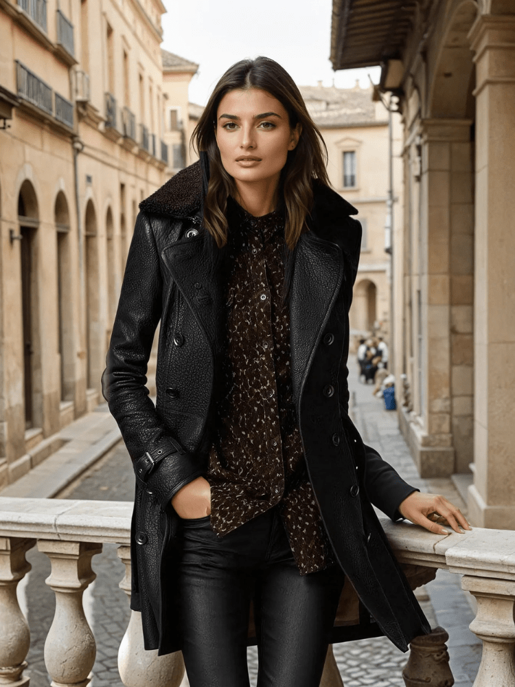 Double-Breasted Faux Leather Coat | Sleek & Edgy | Tailored Fit | Statement Outerwear