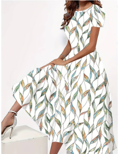 Printed A-Line Midi Dress | Short Sleeve | Lightweight Summer Style