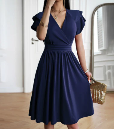 Women's Flutter Sleeve Midi Dress | Elegant V-Neck Wrap Style | Summer Wedding Guest Dress