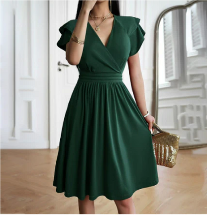 Women's Flutter Sleeve Midi Dress | Elegant V-Neck Wrap Style | Summer Wedding Guest Dress