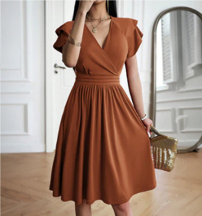 Women's Flutter Sleeve Midi Dress | Elegant V-Neck Wrap Style | Summer Wedding Guest Dress