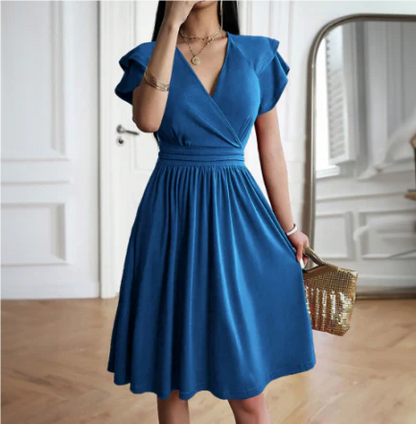Women's Flutter Sleeve Midi Dress | Elegant V-Neck Wrap Style | Summer Wedding Guest Dress