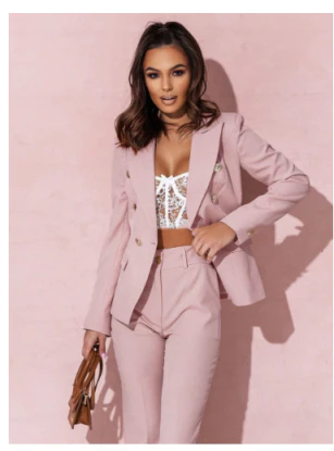 Women's Double-Breasted Blazer and Trousers Set | Tailored Two-Piece Suit | Elegant Workwear Canada