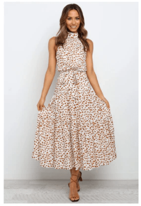 Halter Neck Floral Maxi Dress | Tiered Skirt | Sleeveless Design
