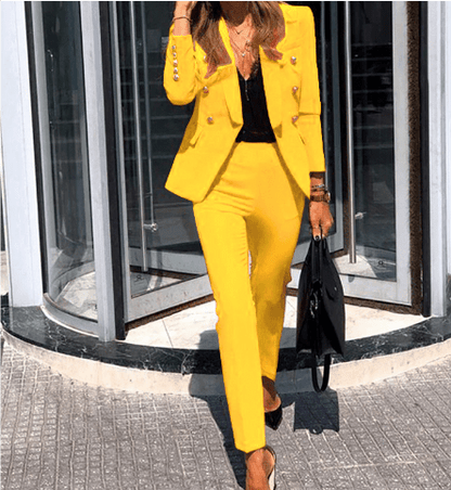Tailored Blazer Suit Set | Double-Breasted Buttons | Slim Tapered Pants