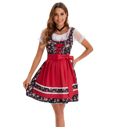 Women’s Embroidered Dirndl Dress | Lace Apron Bavarian Style | Traditional Corset Bodice