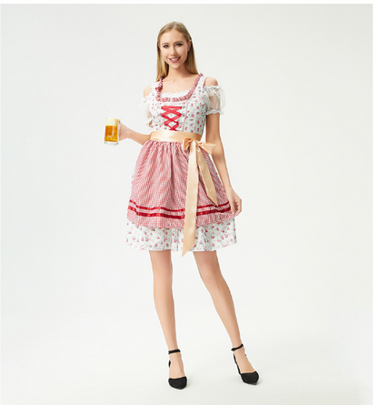 Women’s Embroidered Dirndl Dress | Lace Apron Bavarian Style | Traditional Corset Bodice