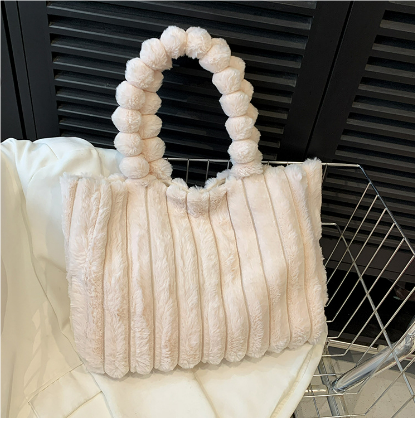 Plush Fur Tote Bag | Padded Bubble Handle | Soft Textured Winter Purse
