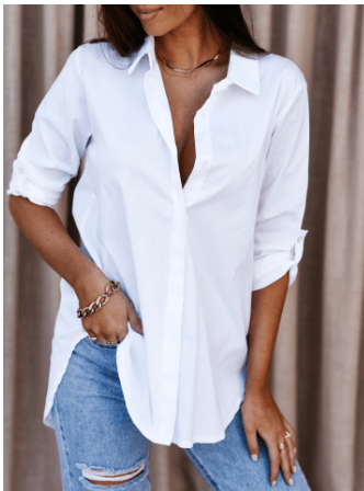 Longline Button-Up Shirt | Roll-Tab Sleeves | Classic Collar