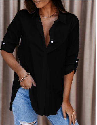 Longline Button-Up Shirt | Roll-Tab Sleeves | Classic Collar