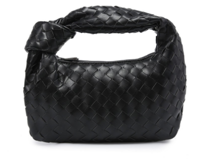 Woven Knot Handle Shoulder Bag | PU Leather | Zipper Closure