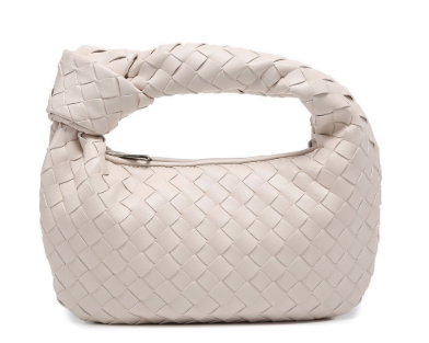 Woven Knot Handle Shoulder Bag | PU Leather | Zipper Closure