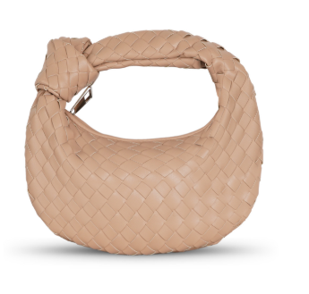 Woven Knot Handle Shoulder Bag | PU Leather | Zipper Closure