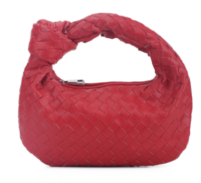 Woven Knot Handle Shoulder Bag | PU Leather | Zipper Closure
