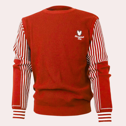 Striped Sleeve Crewneck Sweater | Slim Fit | Lightweight Knit | Casual Style