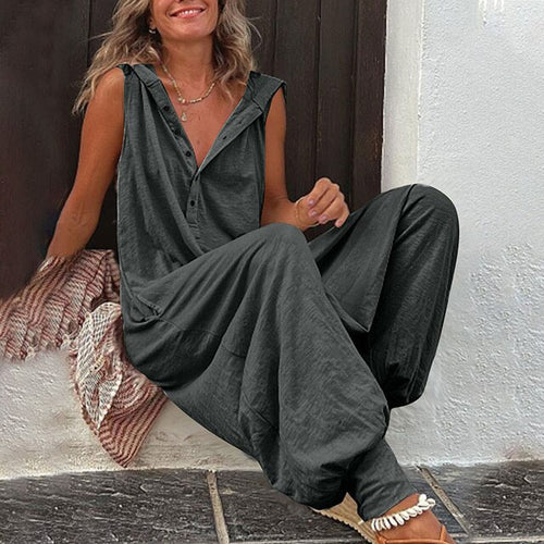Sleeveless Drop-Crotch Jumpsuit | Relaxed Fit | Button-Front Lounge Style