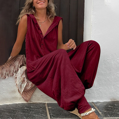 Sleeveless Drop-Crotch Jumpsuit | Relaxed Fit | Button-Front Lounge Style