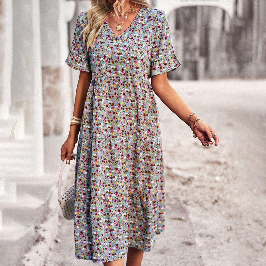 Floral Button-Front Midi Dress | Tiered Skirt | Breezy Fit