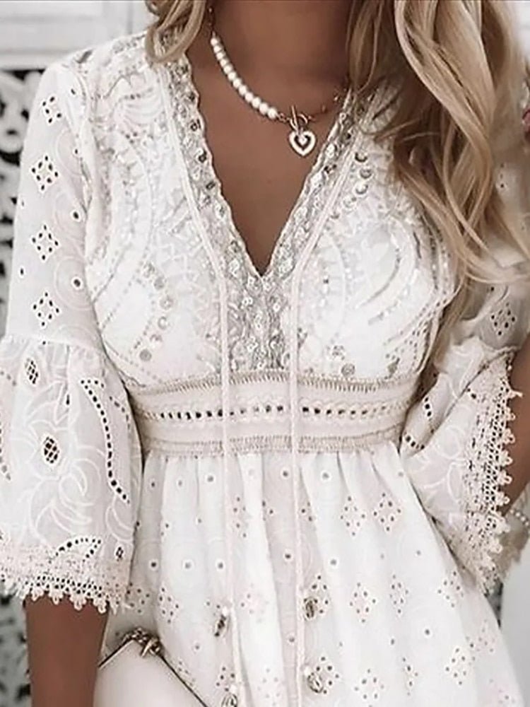 Lace Embroidered Mini Dress | Boho Style | Lightweight Cotton Blend | Romantic Occasion Wear