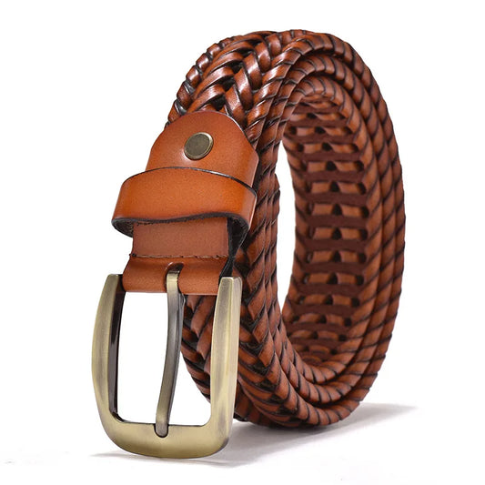 Men’s Braided Leather Belt | Woven Full-Grain Design | Adjustable Classic with Antique Buckle
