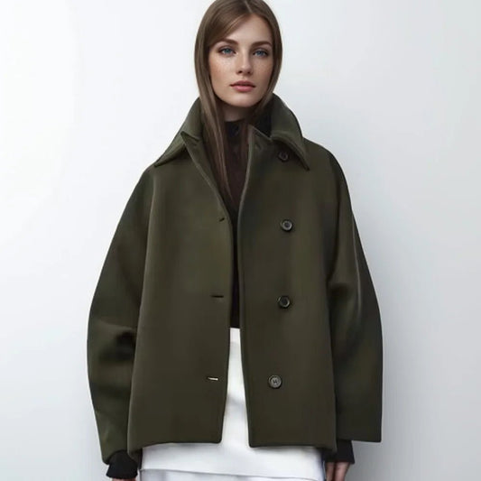Cropped Wool Blend Peacoat | Boxy Fit | Minimalist Style