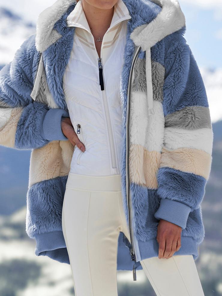 Striped Teddy Jacket with Hood | Multicolour | Polyester Fleece | Winter Essential