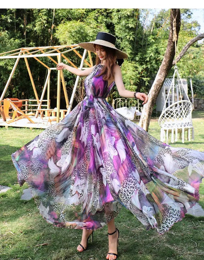 Flowing Floral Chiffon Maxi Dress | Lightweight & Elegant | Perfect for Summer Occasions