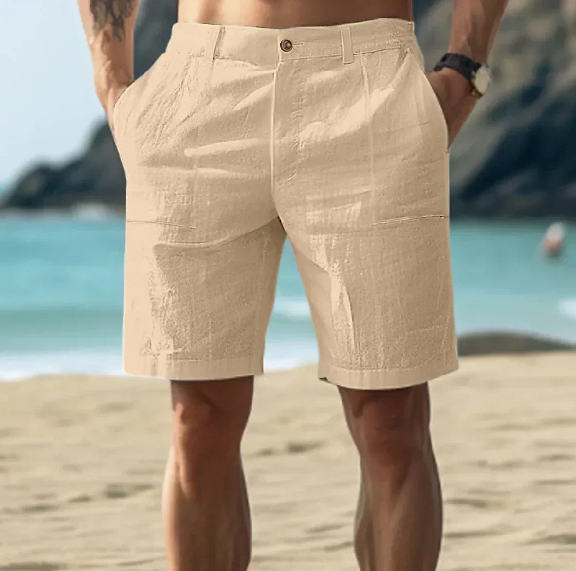 Men’s Linen Blend Resort Shorts | Lightweight Summer Casual with Rolled Hem