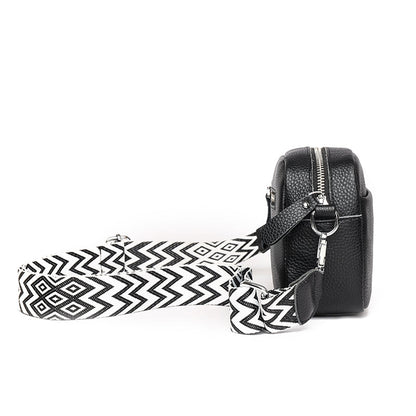 Pebbled Camera Crossbody Bag | Adjustable Patterned Strap | Compact Everyday Handbag