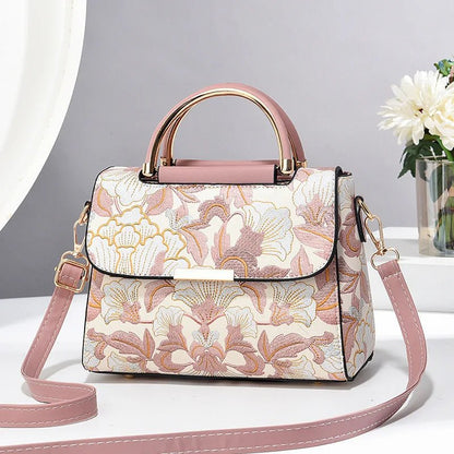 Floral Embroidered Satchel Bag | Dual Handle Design | Crossbody Style