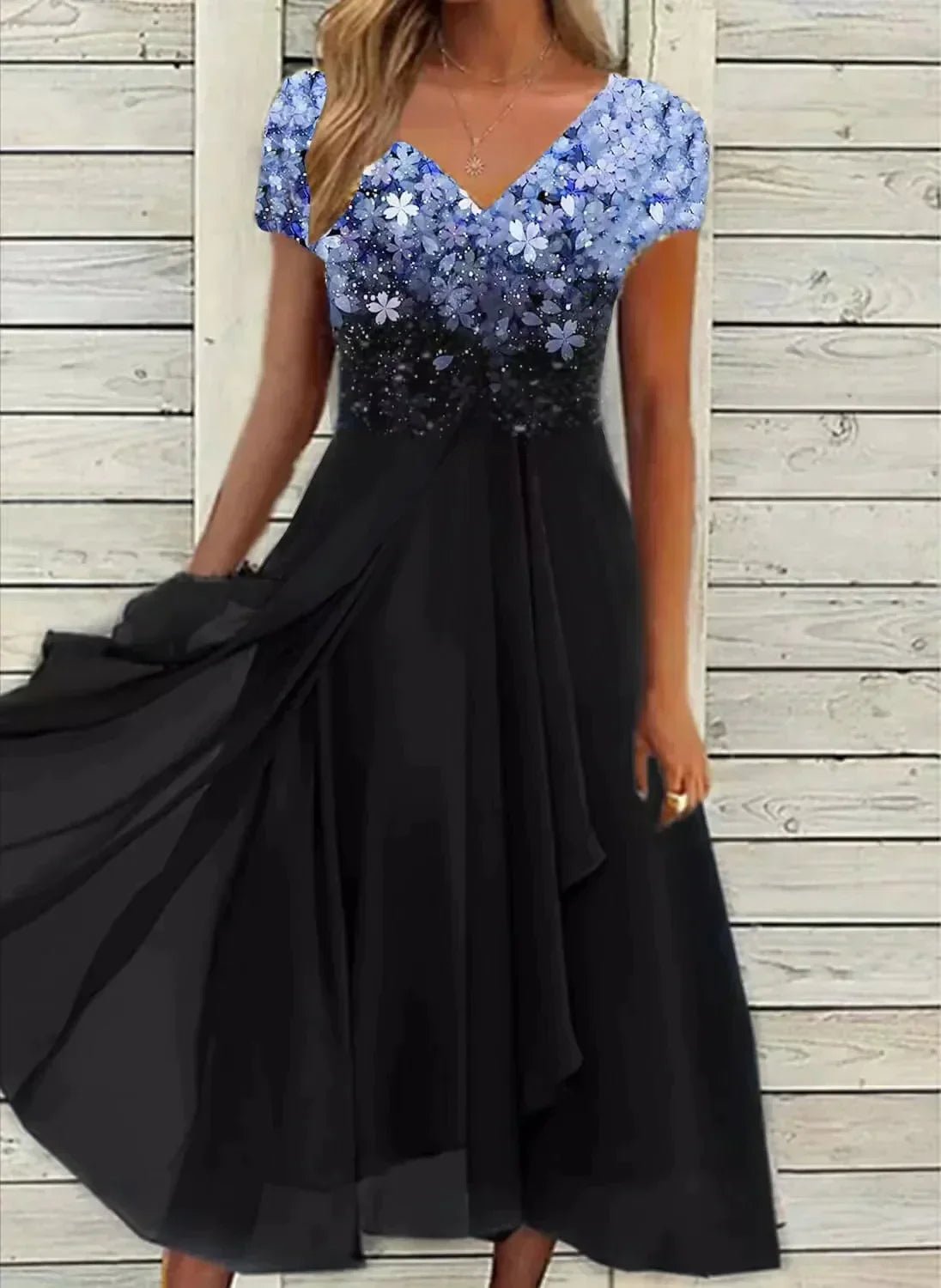 Embellished Chiffon Midi Dress | Sequin Bodice | Flowing Skirt