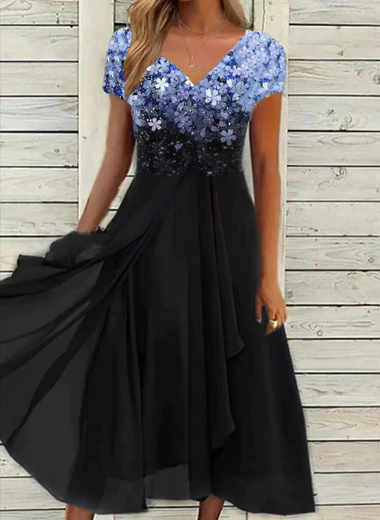 Embellished Chiffon Midi Dress | Sequin Bodice | Flowing Skirt