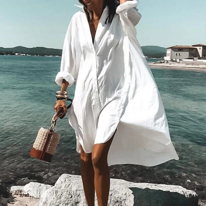 Oversized Button-Up Shirt Dress | Breezy Cotton Blend | Beach Cover-Up Style