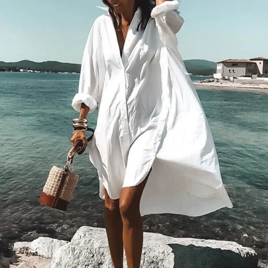 Oversized Button-Up Shirt Dress | Breezy Cotton Blend | Beach Cover-Up Style