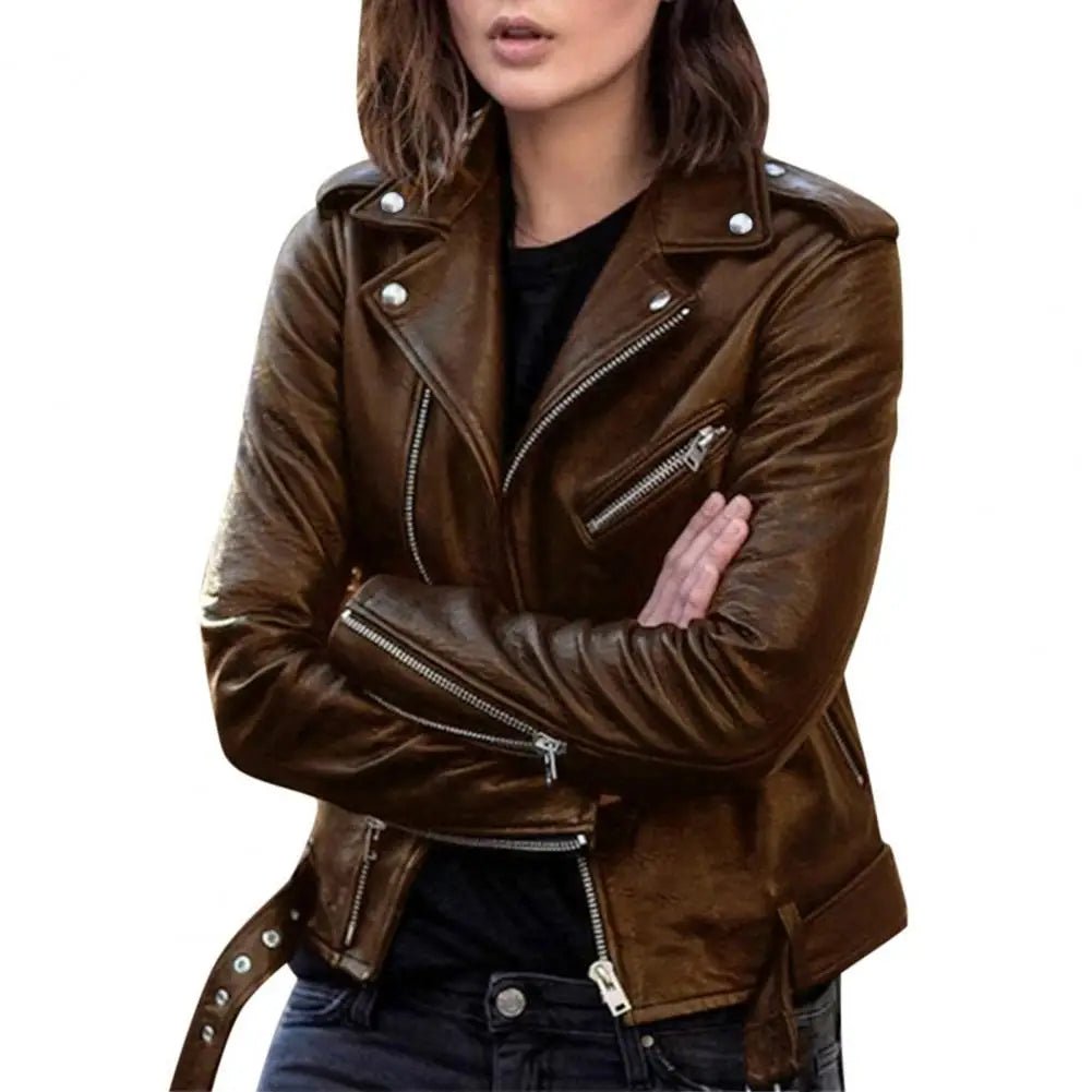 Faux Leather Moto Jacket | Asymmetrical Zipper | Sleek and Stylish | Biker-Inspired