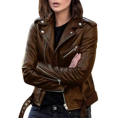 Faux Leather Moto Jacket | Asymmetrical Zipper | Sleek and Stylish | Biker-Inspired