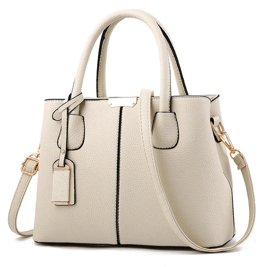 Structured Work Tote | Pebbled PU Leather & Gold Hardware | Multi-Pocket Handbag