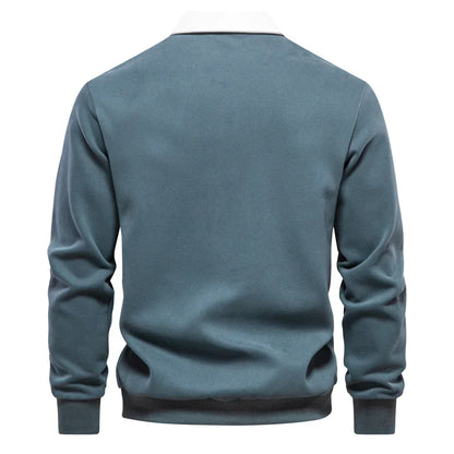 Men’s Long Sleeve Polo Sweatshirt | Ribbed Hem Rugby Style | Casual Smart-Collar Pullover