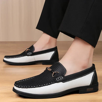 Men’s Two-Tone Moc Toe Loafers | Casual Slip-On | Contrast Detail Sole