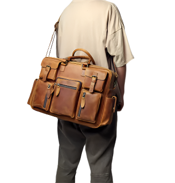 Genuine Leather Duffle Bag | Vintage Travel Holdall | Multi-Pocket Weekender