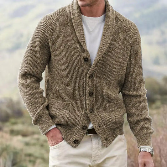 Men’s Shawl Collar Cardigan | Chunky Knit Button-Up | Warm Earth Tone