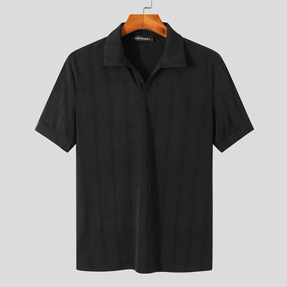 Men’s Ribbed Knit Polo Shirt | Short Sleeve Retro Style | Lightweight Summer Top