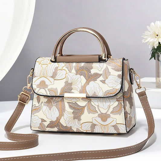 Floral Embroidered Satchel Bag | Dual Handle Design | Crossbody Style