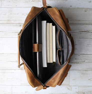 Genuine Leather Duffle Bag | Vintage Travel Holdall | Multi-Pocket Weekender