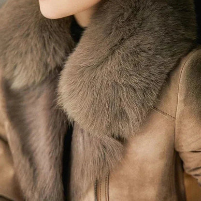 Luxe Faux Fur Collar Jacket | Suede Finish | Elegant Winter Style | Warm Insulated Layer