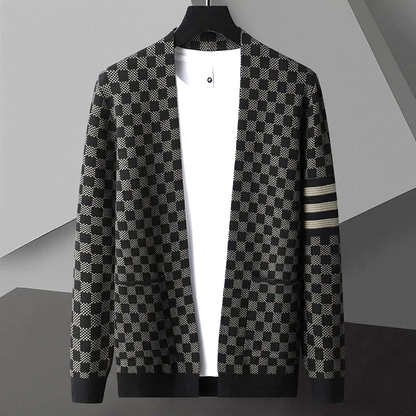 Men’s Checkered Knit Cardigan | Open Front Casual Sweater | Lightweight Streetwear Layer