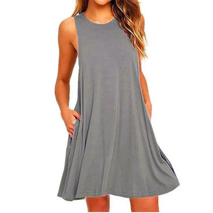 Sleeveless Swing Dress | High Neckline | Relaxed A-Line Silhouette