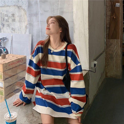 Striped Oversized Sweatshirt | Cotton Blend | Bold and Comfy